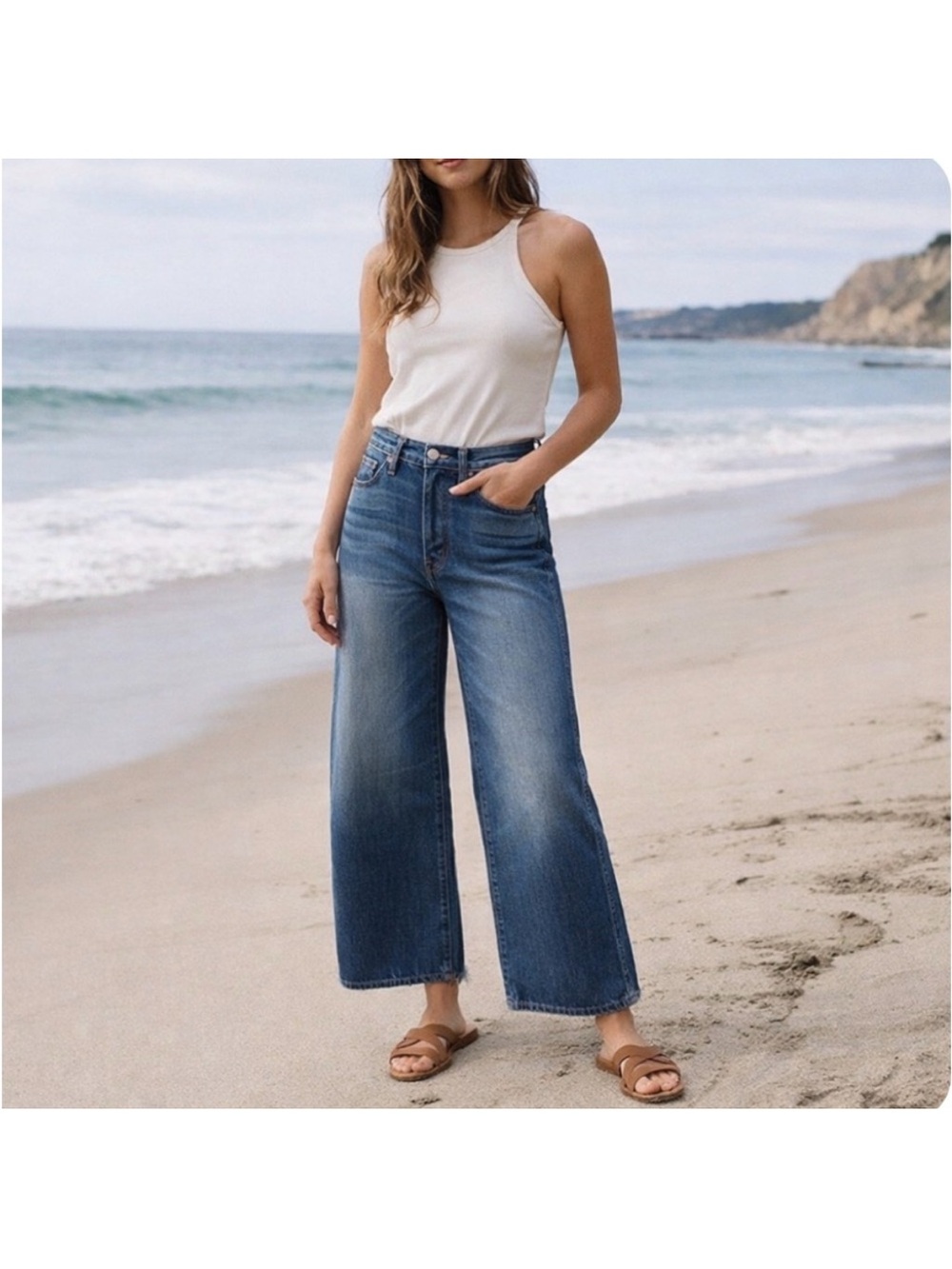 Outerknown women’s  S.E.A Sea Jeans The Brook Wide Leg in Dark Blue Denim